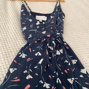 Amour Vert • Silk Wrap Midi Dress • Navy Floral Print • Size Small